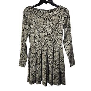 Vintage brocade pleated dress black metallic gold size small Regencycore Gothic